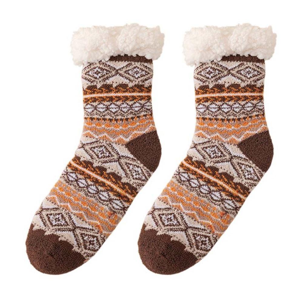 

Нескользящие носки для пола средней длины, носки для сна, ретро, толстые термоноски, мужские, женские коричневый