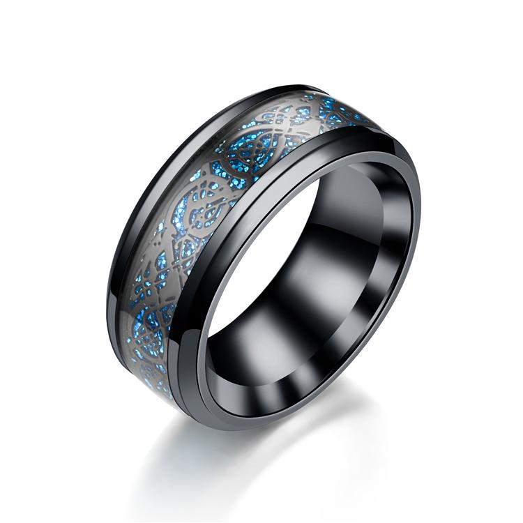 Titanium Steel Dragon Rings Black And Blue Man's Gifts Wedding Band Jewelry Size 6-12