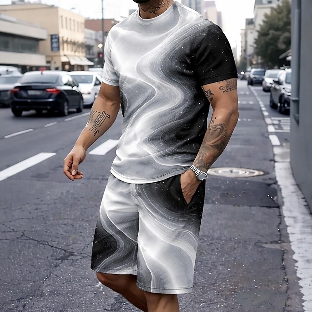 

Мужские Геометрические Наборы из 2 предметов Футболки Летние Топы Короткий Рукав Короткие Штаны Круглый Вырез Повседневный Ежедневный Отпуск Выход 3D Печать Летний Синий Красный Серый S