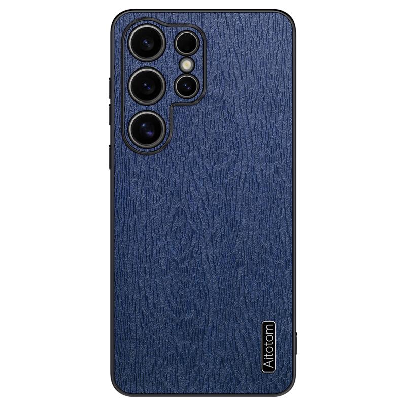 For Samsung Galaxy S25 Ultra Case Wood Texture PU Leather Coated PC+TPU Phone Cover