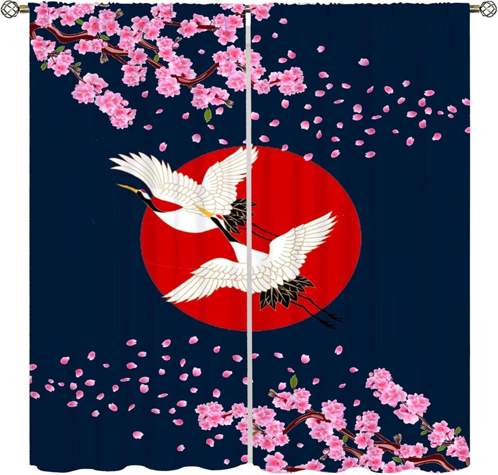 Moderne Japanische Vorhänge Glückskatze Berg Fuji Kirschblüten Traditionelles Muster Dekor Vorhänge für Schlafzimmer Wohnzimmer