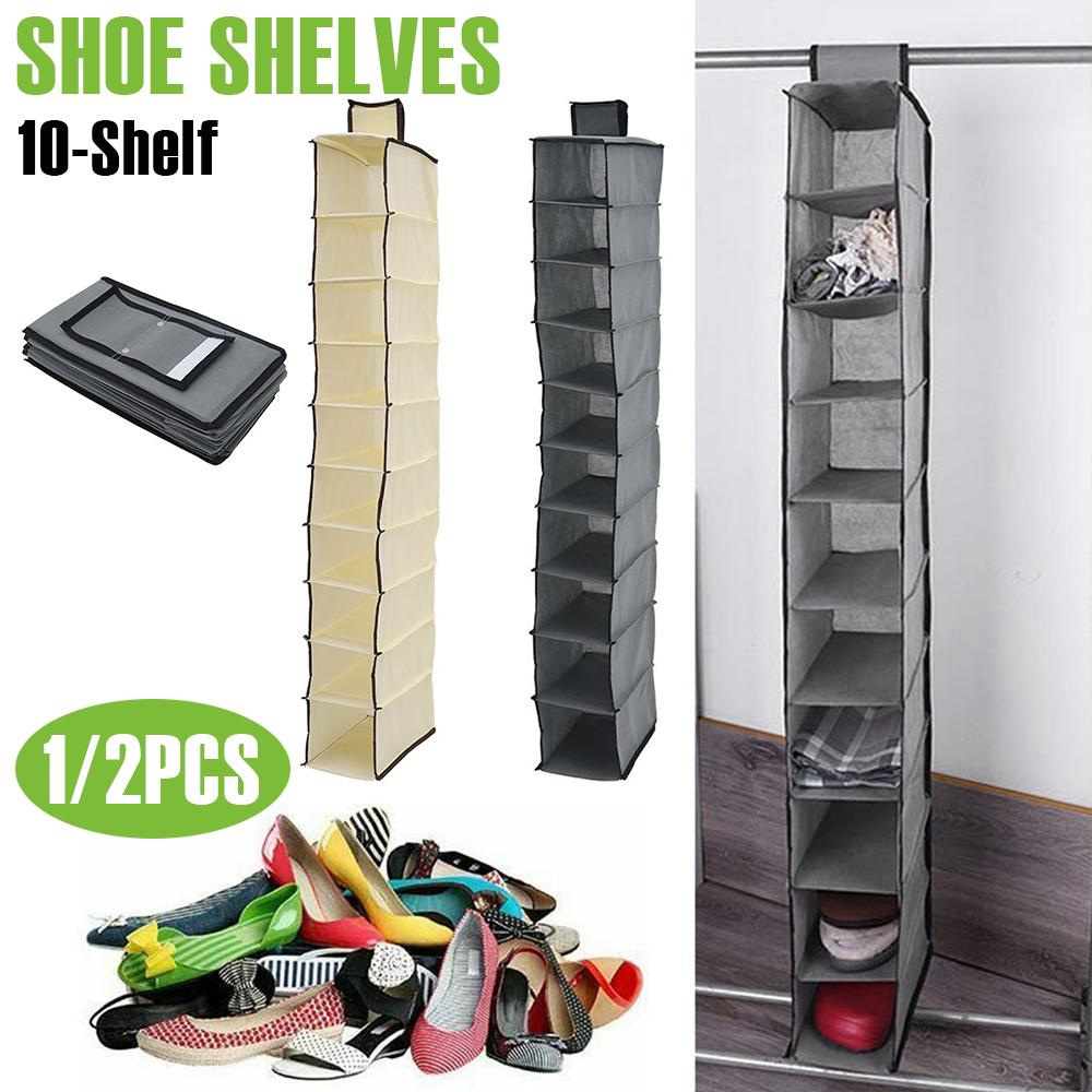 10 Layer Shoe Box Storage Hanging Bag Non-Woven Fabric Hanging Shoe Shelves Collapsible Wardrobe Storage Organizer for Shelves