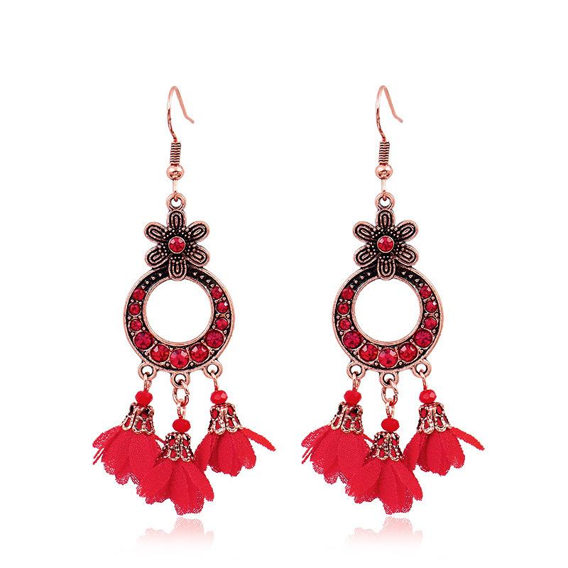Bohemian Red Earrings Celebrate Retro Tassel Earrings Colorful Dripping Oil Style Earrings