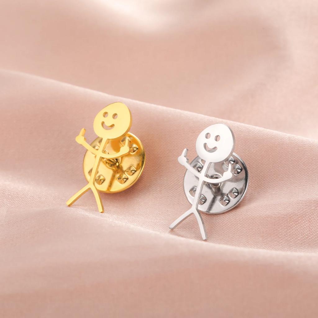 Skyrim Middle Finger Stickman Brooch for Men Women Punk Hip Hop Stainless Steel Pins Badge Accessories Friends Gift Wholesale