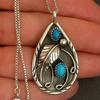1Pc Stylish, Inlaid with Blue Synthetic Zircon, Retro Water Drop Necklace