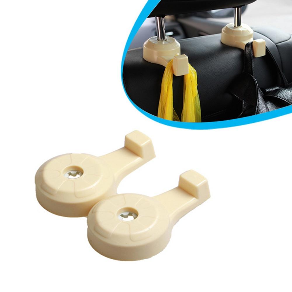Plastic 2pcs Beige Auto Car Seat Headrest Internal Hook Organizer Multifunction