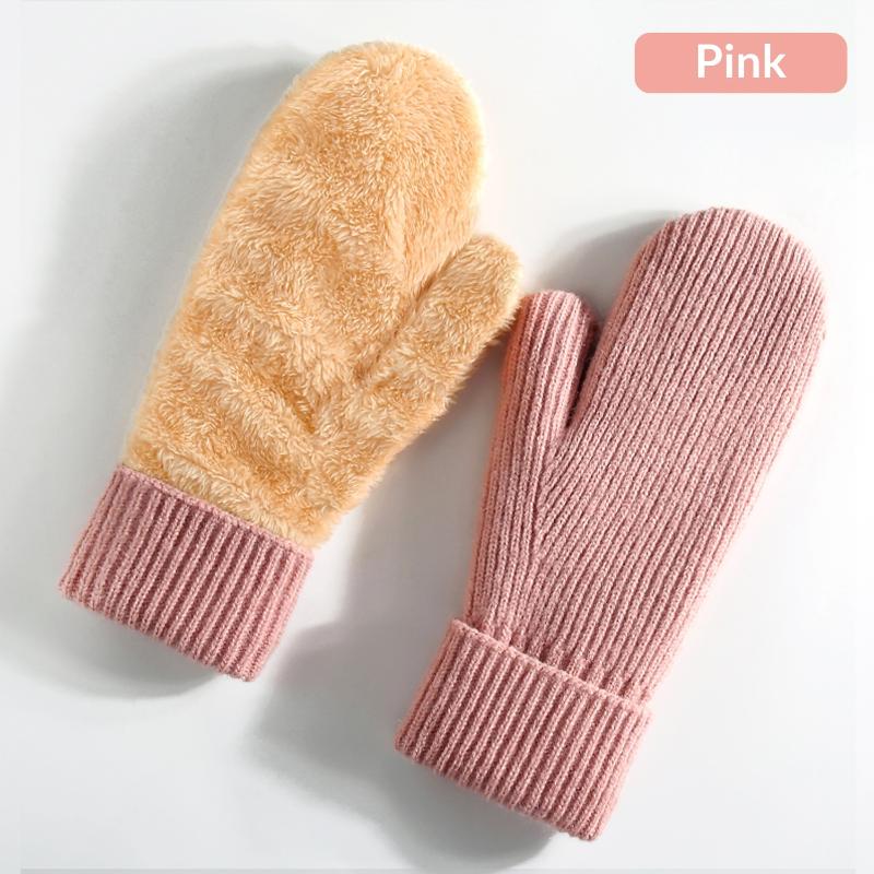 New Knitted Gloves Winter Double Layer Velvet Thickened Warm Cover Gloves Finger Gloves