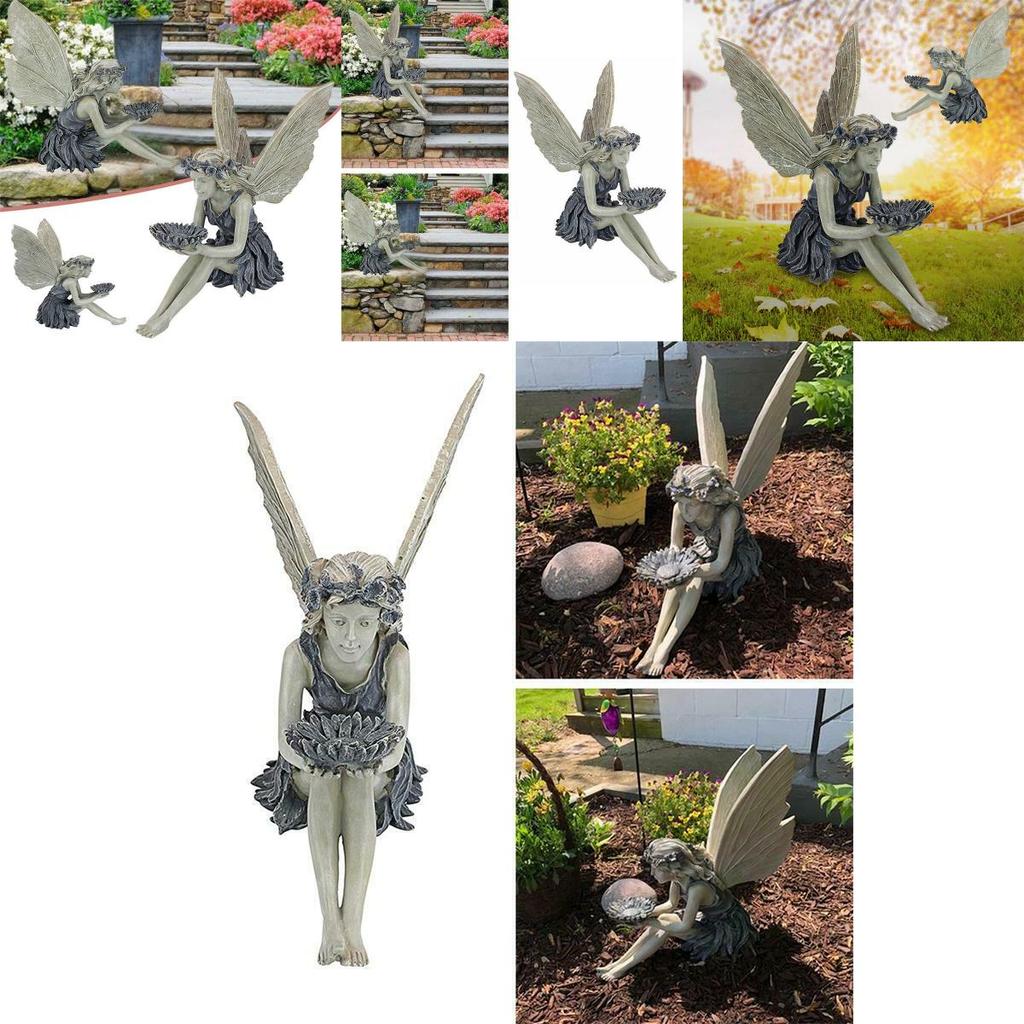 Hand-casted Sitting Fairy Yard Ornament For Outdoor And Indoor Decor