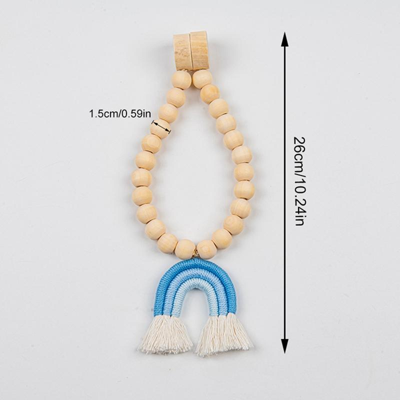Tricolor Rainbow Wood Beads Tassel Curtain Magnetic Buckle Strap A Pair