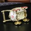 Sturdy Flip Top Enamel Coated Rhinestones Studded Jewelry Organiser Baby Carriage Shape Trinket Storage Box