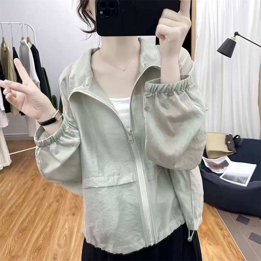 WURHUDC Sheer Lightweight UV Sun Long Everyday Commuting Hoodie, Outerwear, Protection, See-Through Jacket, Thin, Spring, Summer, Autumn, Women's Top,