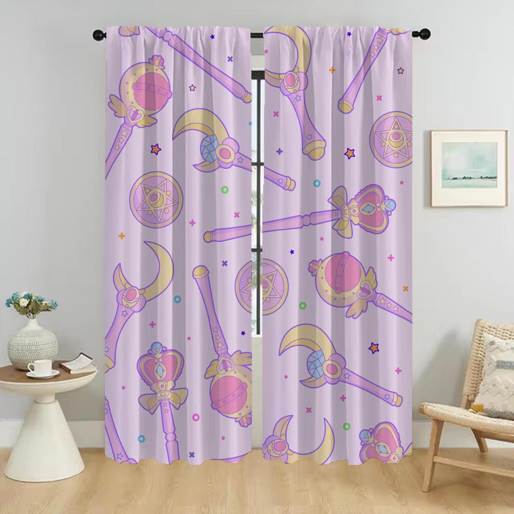 Verdunkelungsvorhang für Zimmer 2 Paneele Sailor-Moons Mückenschutzvorhänge Halloween-Dekoration Tüll für Schlafzimmer-Raumteiler Jalousien