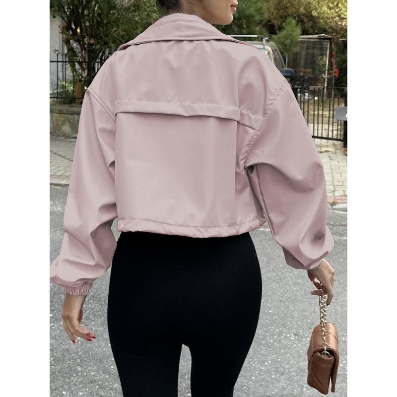 Women's Fashion Casual Solid Color Print Autumn Winter Long Sleeve POLO Neck Jackets  Coats