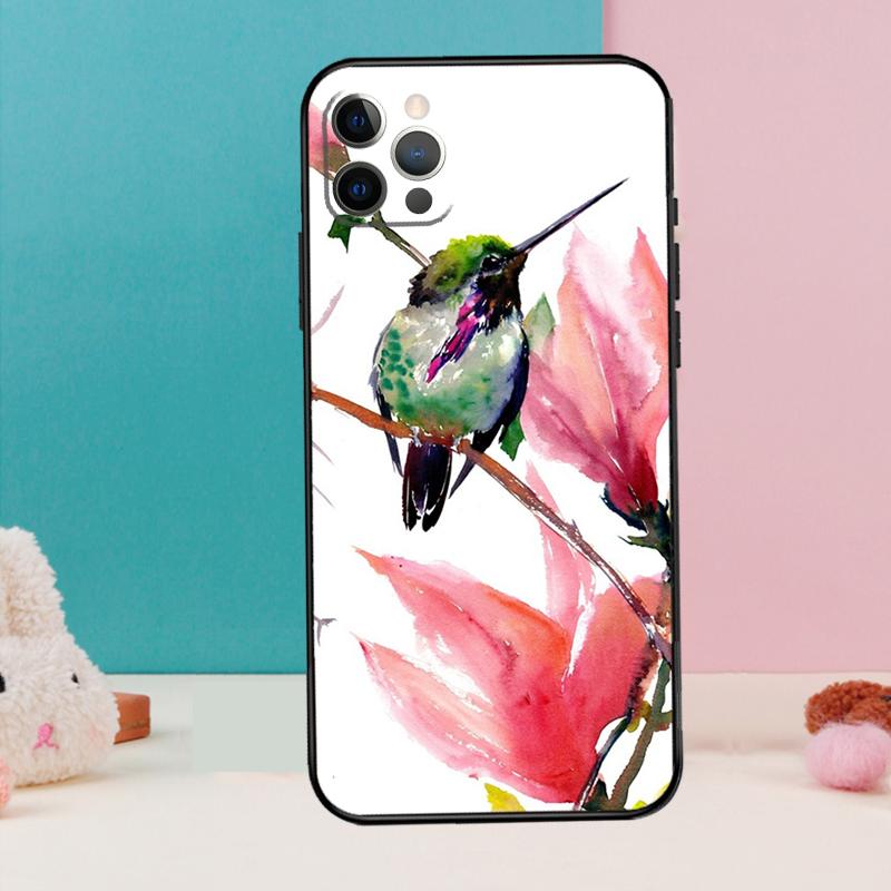 Hummingbird and Flowers Phone Case For iPhone 17 Air 16 15 14 12 11 13 Pro Max 12 13 mini 15 16 Plus 16e Cover Coque