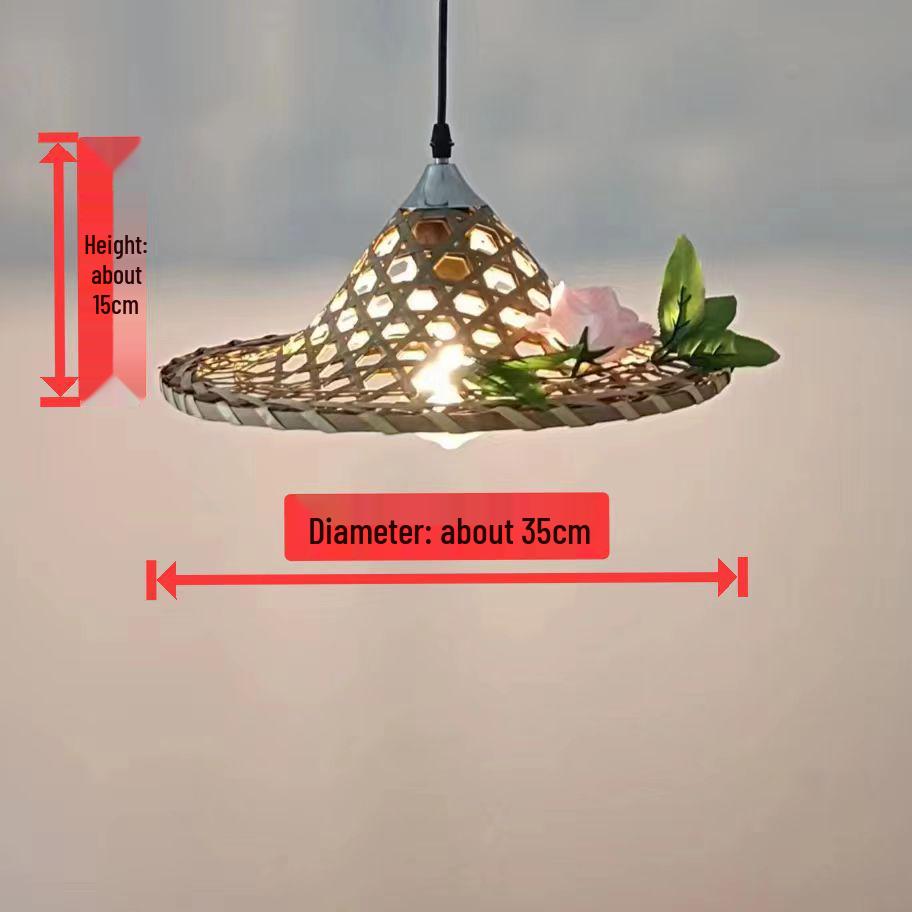 Retro Chinese Bamboo Pendant Light: Nostalgic Straw Hat Design for Hot Pot and Local Cuisine Restaurants