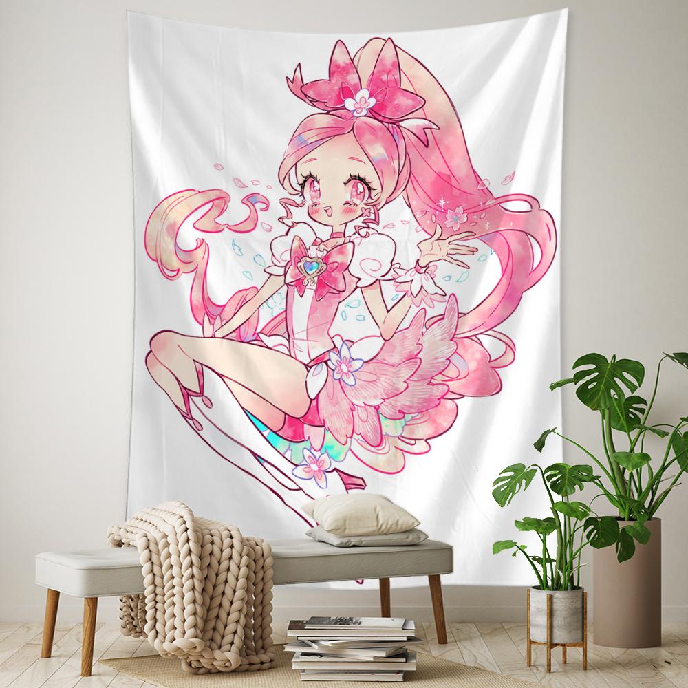 Cartoon Pink Anime Girl Tapestry Boho Kawaii Art Minimalistyczny Wiszący Na Ścianie Pokój Dziecięcy Wystrój Sypialni