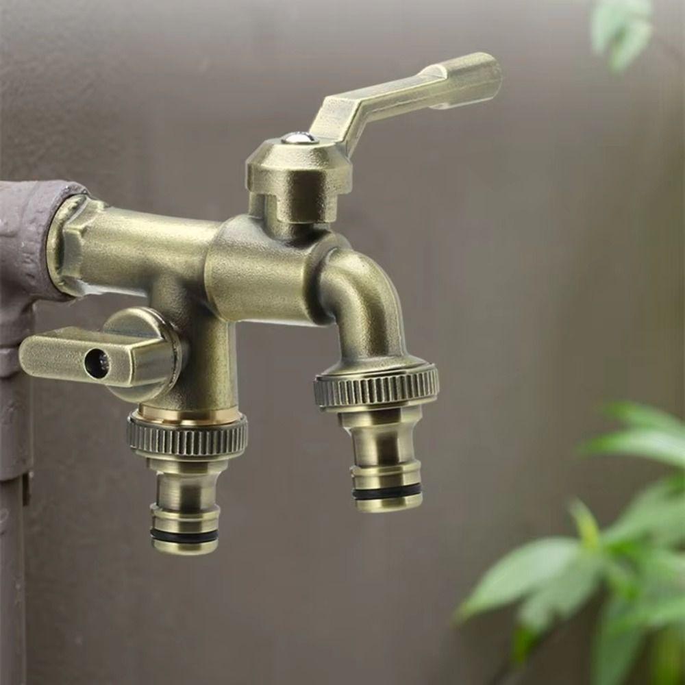 Anti-freezing All-copper Faucet One Inlet and Two Outlets 1/2inch Outdoor Faucet Dual Water Outlets Durable