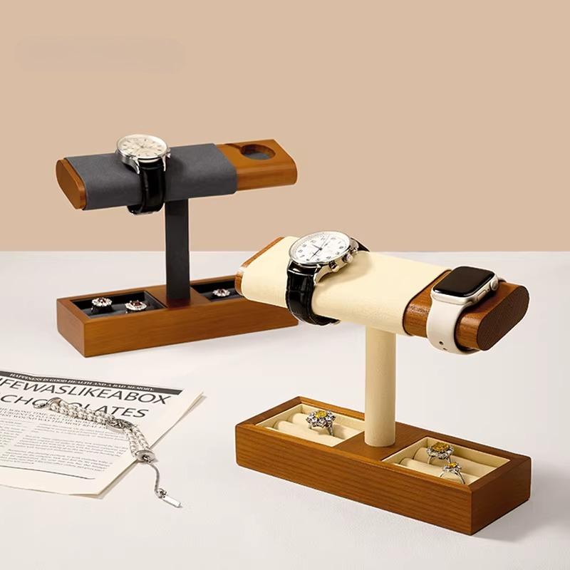 Solid Wood Smart Watch Display Stand With Charging Slot, Household Wristwatch Storage Holder For Men Women