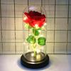 Leuchtende Goldfolien-Rose mit Konservierter Blume unter Glasabdeckung - Tanabata Valentinstagsgeschenk