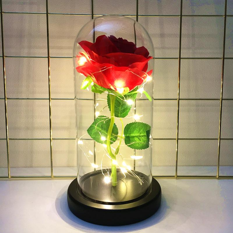 Leuchtende Goldfolien-Rose mit Konservierter Blume unter Glasabdeckung - Tanabata Valentinstagsgeschenk