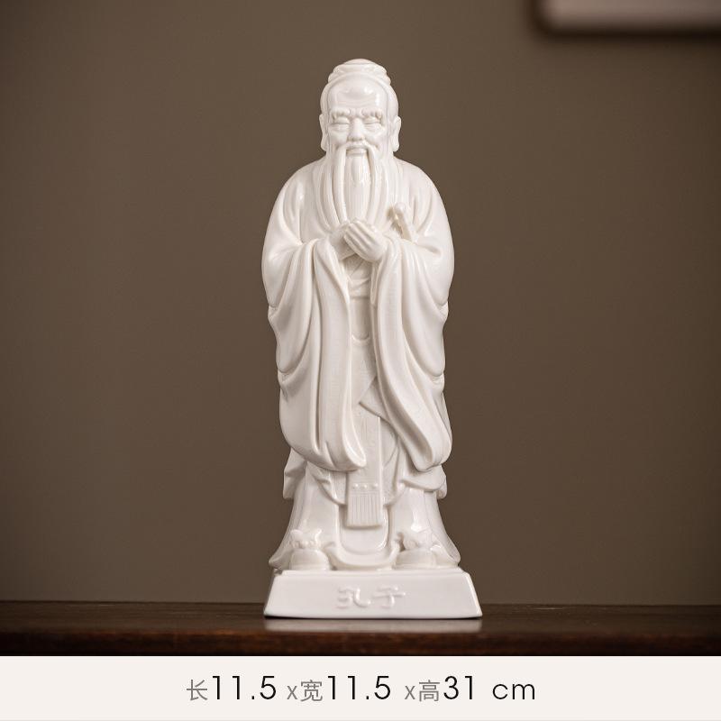 Chinesisches Feng Shui zeigt eine Statue von Laozi und Konfuzius, eine Skulptur aus weißem Porzellan, eine Schreibtischdekoration, eine Statue von Co