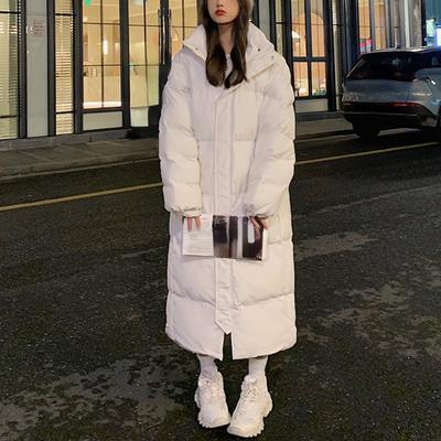Casaco longo de penas feminino com capuz cor pura manga comprida casaco de algodão sobretudo grosso quente casaco casual feminino moda coreana