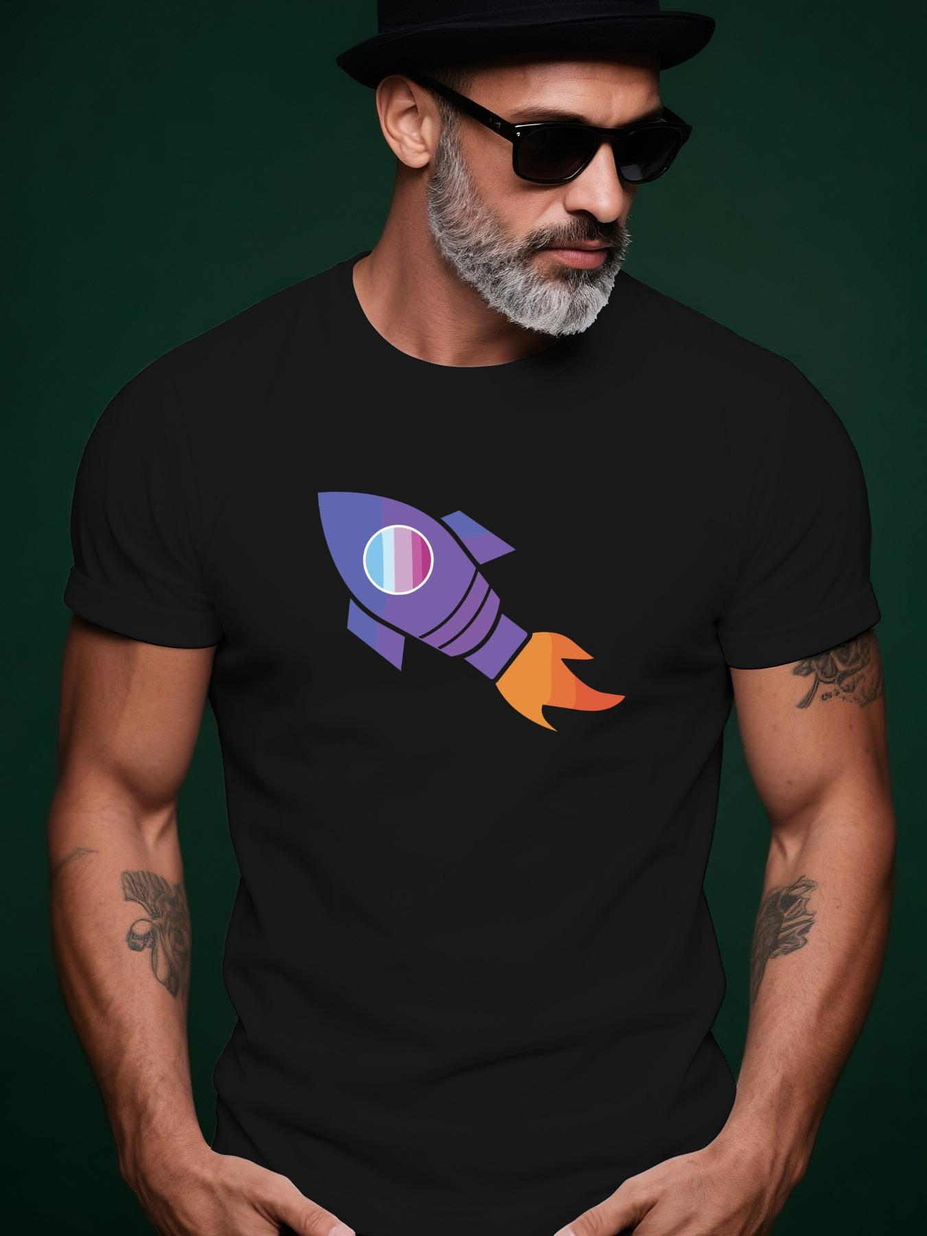 Rocket Graphic Cotton Crew Neck Tshirt - Casual Summer Sh... XL