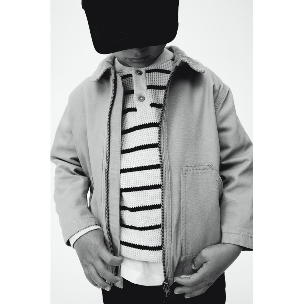 

Вязаный свитер HM Waffle Knit Henley в кремовую полоску