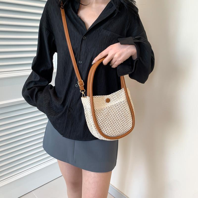 Trendy Summer Korean Style Woven Bag In Beige And Brown For Casual Outings