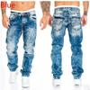 Fashion Hip Hop Blue Straight Jeans Men Baggy Pants Retro Streetwear Wash Man Loose Wide Leg Denim Trousers