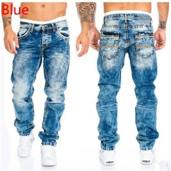 Fashion Hip Hop Blue Straight Jeans Men Baggy Pants Retro Streetwear Wash Man Loose Wide Leg Denim Trousers