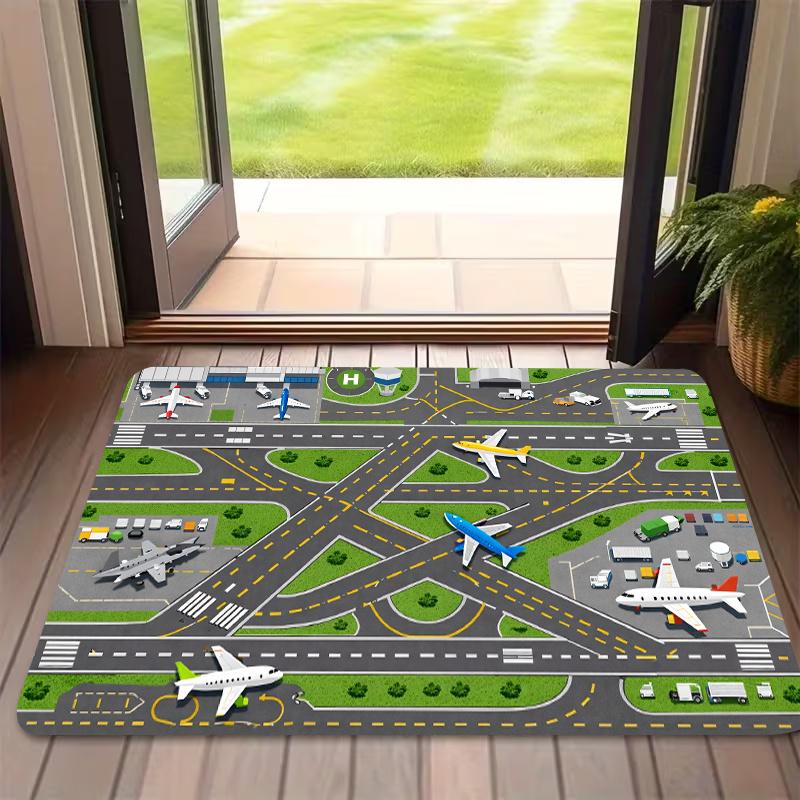 Airport Runway Traffic Pattern 2D Flat Print Non Slip Washable Rug Mat For Entrance Hallway Bathroom Porch Home Decor