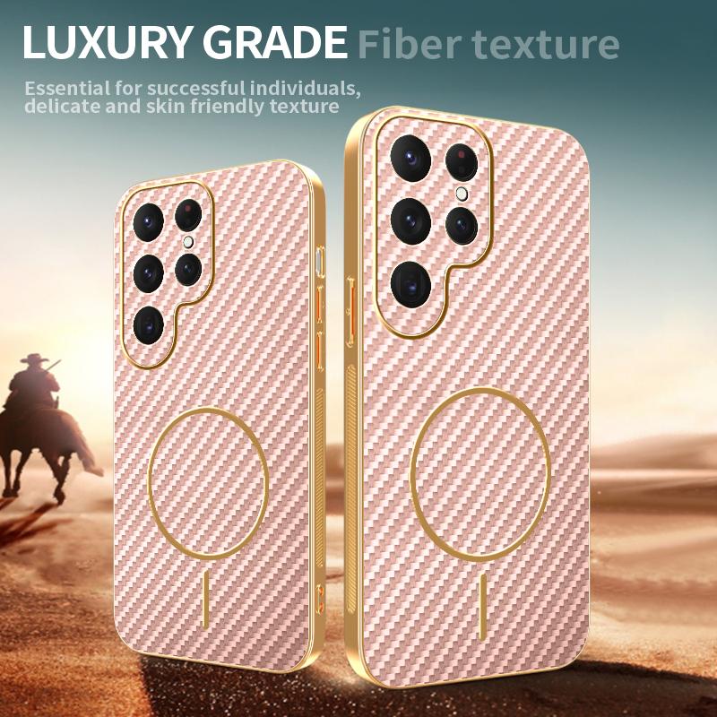 For Samsung Galaxy S25 Ultra Phone Case Carbon Fiber Textured Electroplated TPU Back Cover