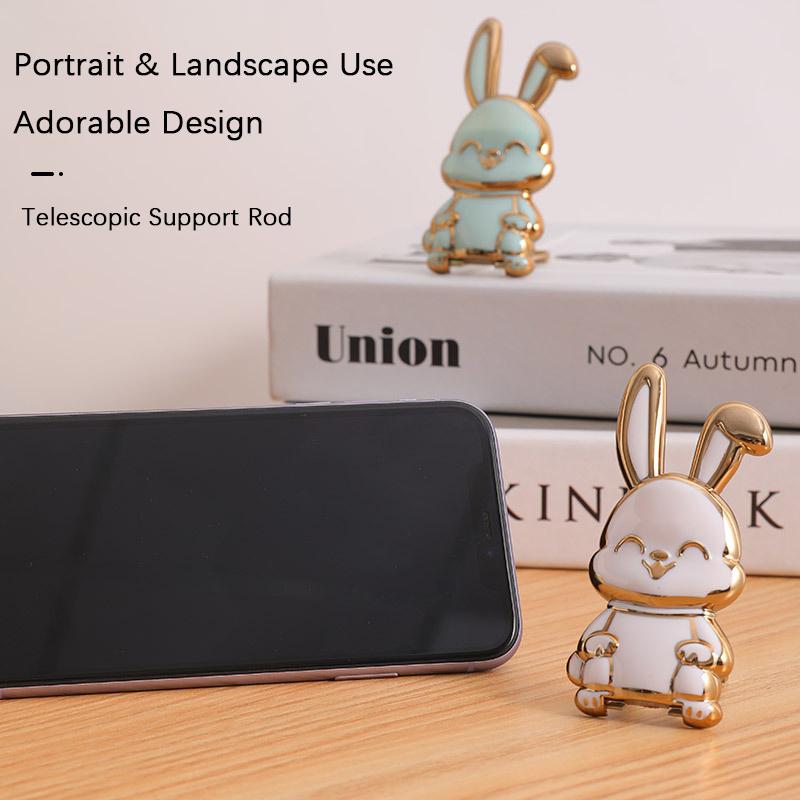 Slide-Push Bunny Phone Stand With Adhesive Back - Foldable Desktop Holder For Hands-Free Viewing