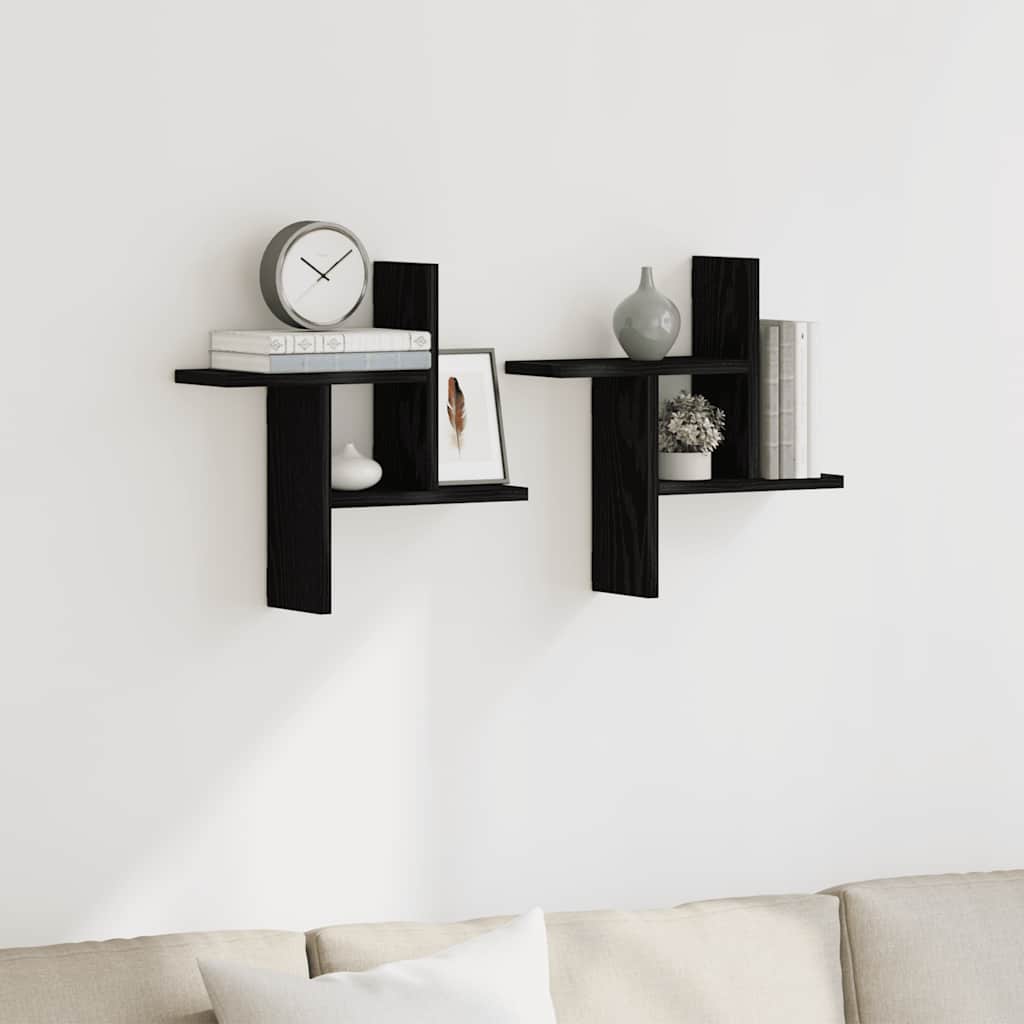 Wall Shelves 2 Pcs Black Oak Effect 38 X 12 X 38 Cm Engineered Wood
