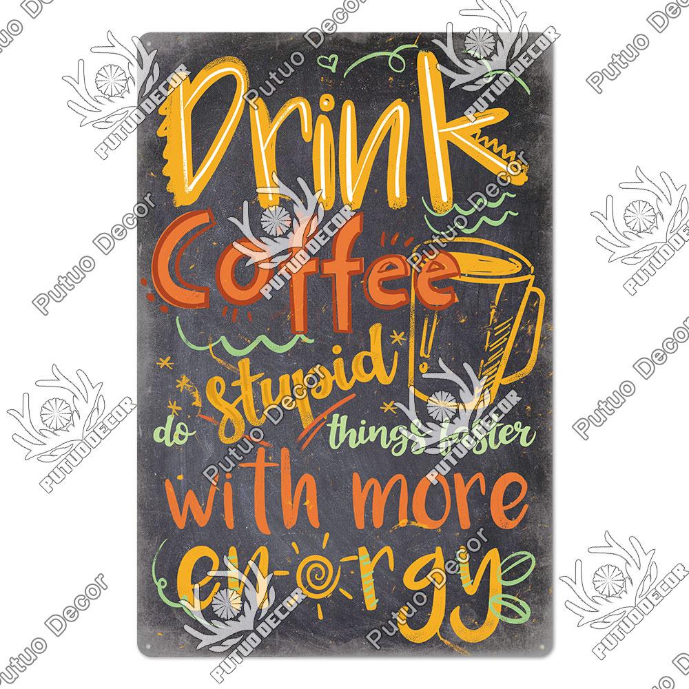 Putuo Decor Coffee Tin Sign Vintage Plaque Metal Plates Shabby Chic Wall Art Poster for Cafe Bar Living Room Home Man Cave Decor