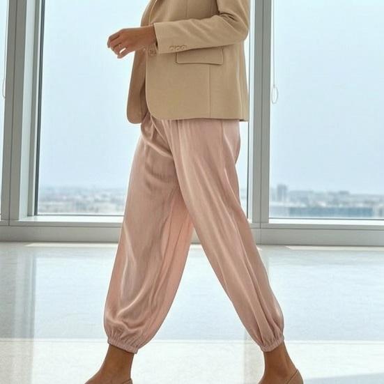 Women Satin Bloomers, High Waist Wide Leg Trousers, Pure Color Loose Fit Flowing Pants for Office Date Night Casual Daywear