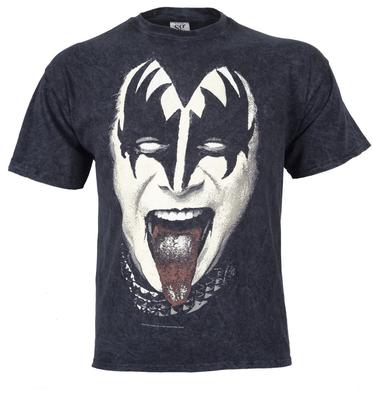 Kiss T Shirt Gene Face Acid Wash Black New Official