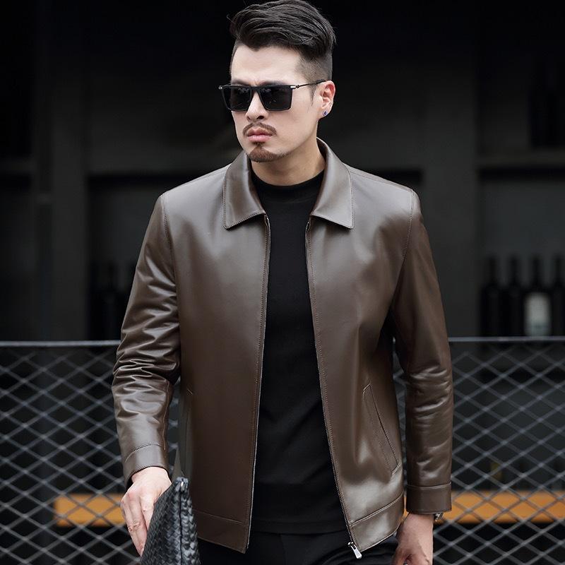 Lapel Leather Jacket Men's Lapel Trendy Handsome High-end PU Locomotive Men's Spring and Autumn Leather Jacket
