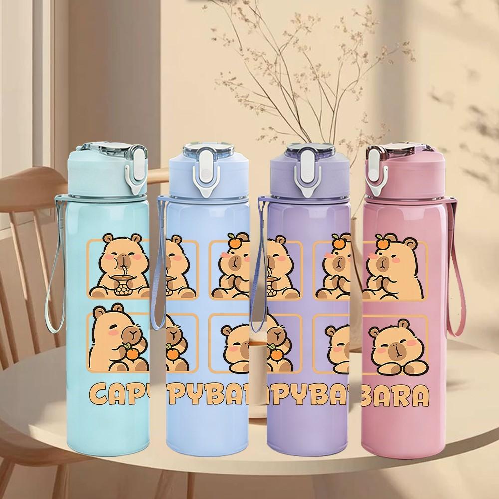 1PC Capybara Cute Animal Pair Print 750ml Color Plastic Sports Water Bottle Leakproof Flip Straw Lid Suitable for Sports Office Home Use