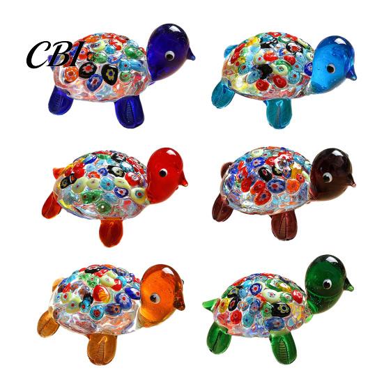 Clear Glass Figurine for Car Hand Blown Millefiori Turtle Figurine, Mini Colorful Tortoise Statue, Cute Handcrafted Desk Accessory Cartoon Sea