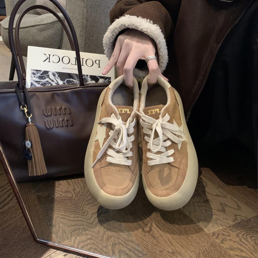 Grape mother of the same style, round head muffin platform bread shoes retro splicing casual style star board shoes women