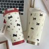 Niedlicher Kirsch-Katzen-Tumbler 500ml Kawaii Wasserflasche Edelstahl Thermobecher mit Strohhalm Tragbares Kaffee-Thermosgefäß für Tee Geschenk