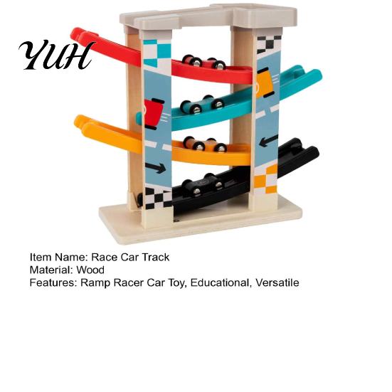 STEM Activity for Kids Wooden Ramp Racer Car Toy, 4 Numbered Mini Cars And Parking Lot Interactive Parent Child Play Design, Development Hand-eye