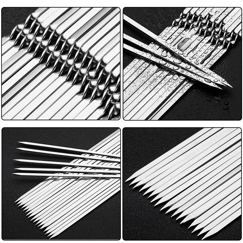 50Pcs Reusable Flat Barbecue Skewers Sticks 304 Stainless Steel Needle BBQ Sticks Barbecue Skewers 28/33cm Outdoor BBQ Accessories