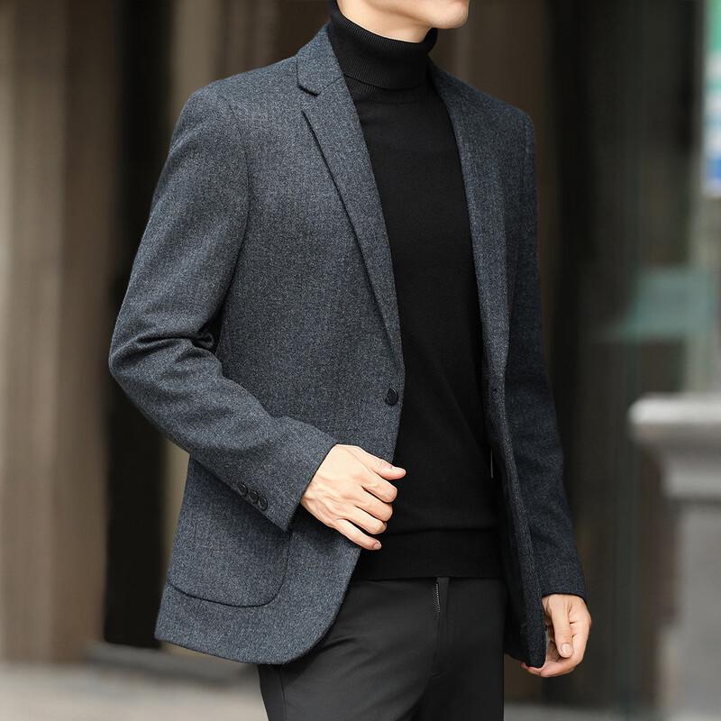 Futing Men's Wool Blend Easy-Care Business Casual Blazer
