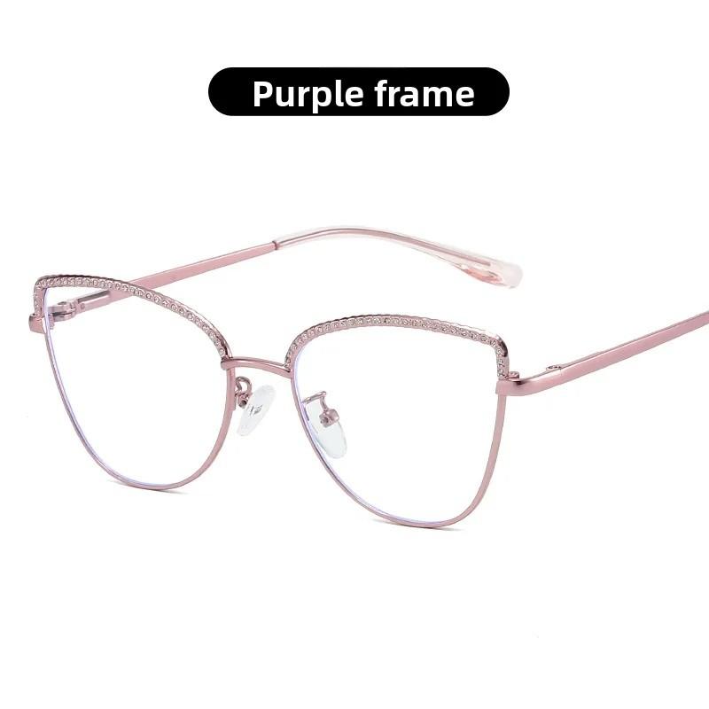 Metal Frame Cat Eye Eyeglass Diamond Bordered Anti Blue Light Glasses Fashionable Vintage Women Eyewear