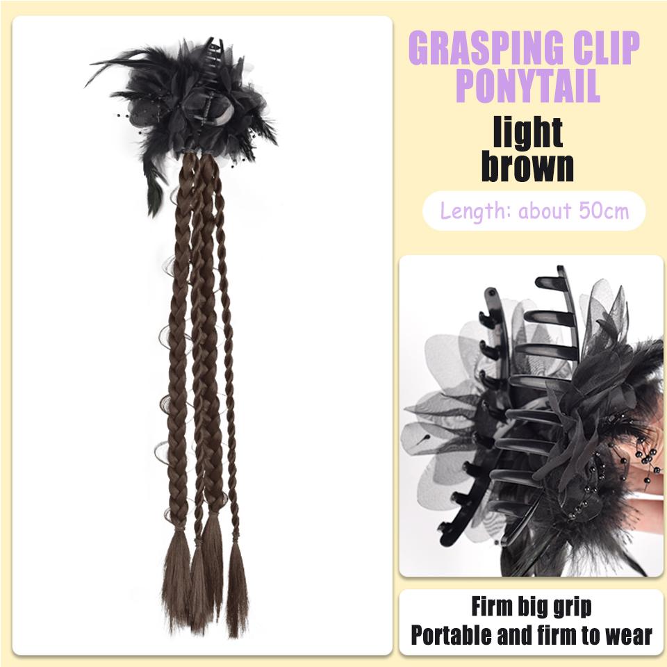 Ponytail Synthetic Wig Rose Feather Grip Female Twist Boxing Braid Feather Rose Grip Low Side Ponytail