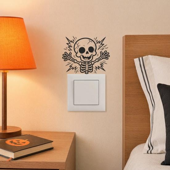 jijijing Halloween Skeleton Light Switch Sticker, Electric Decal, Removable Decals, PVC Waterproof Wall Art for Home Bedroom Living Room Entrance