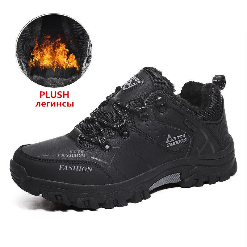 Brand Men's Winter Snow Boots Plush Warm Ankle Boots Waterproof Leather Sneakers Outdoor Male Hiking Boots Work Shoes Size 39-47